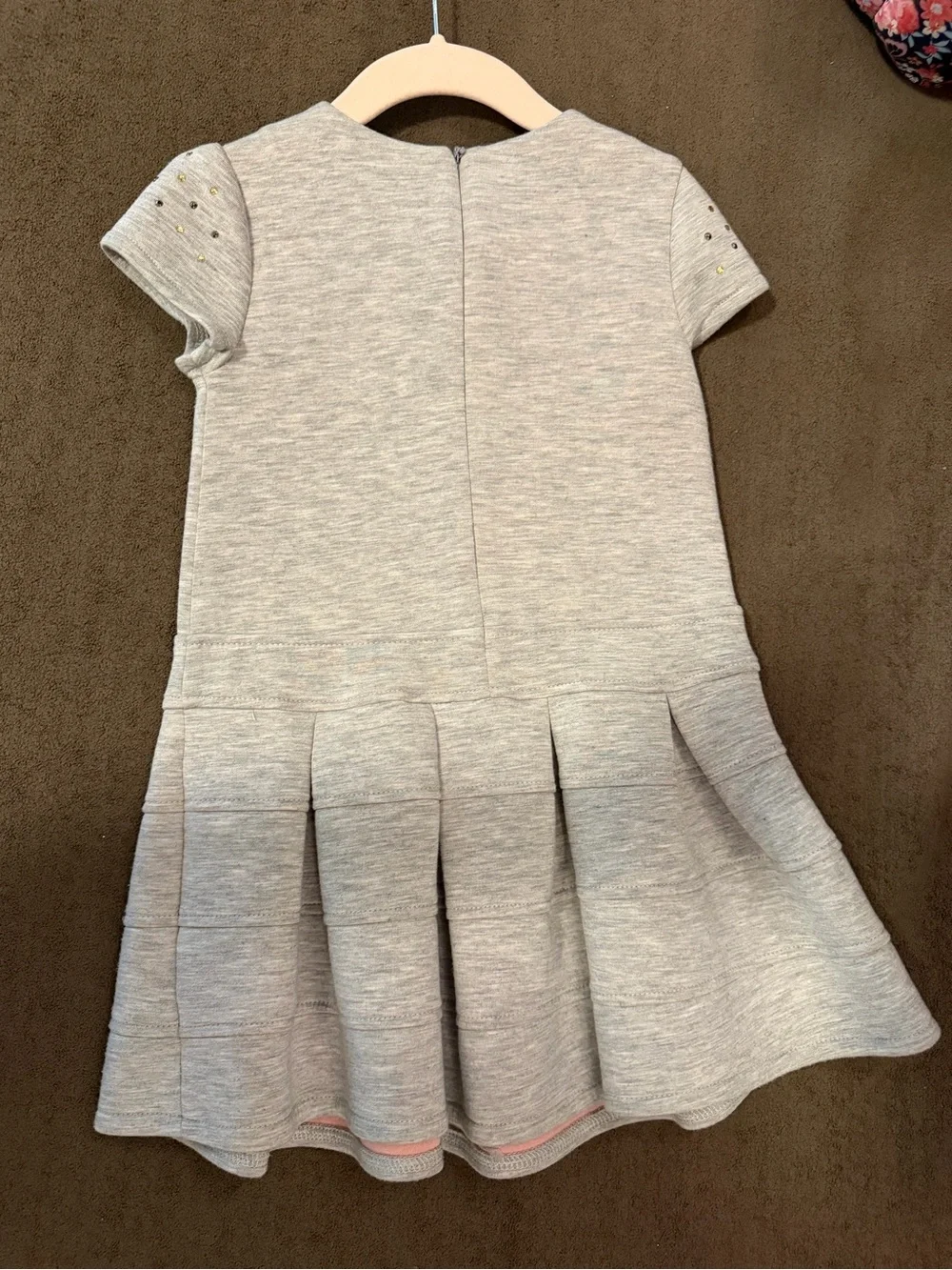 Mayoral Cream Knit Pleated Dress with Floral Appliqués